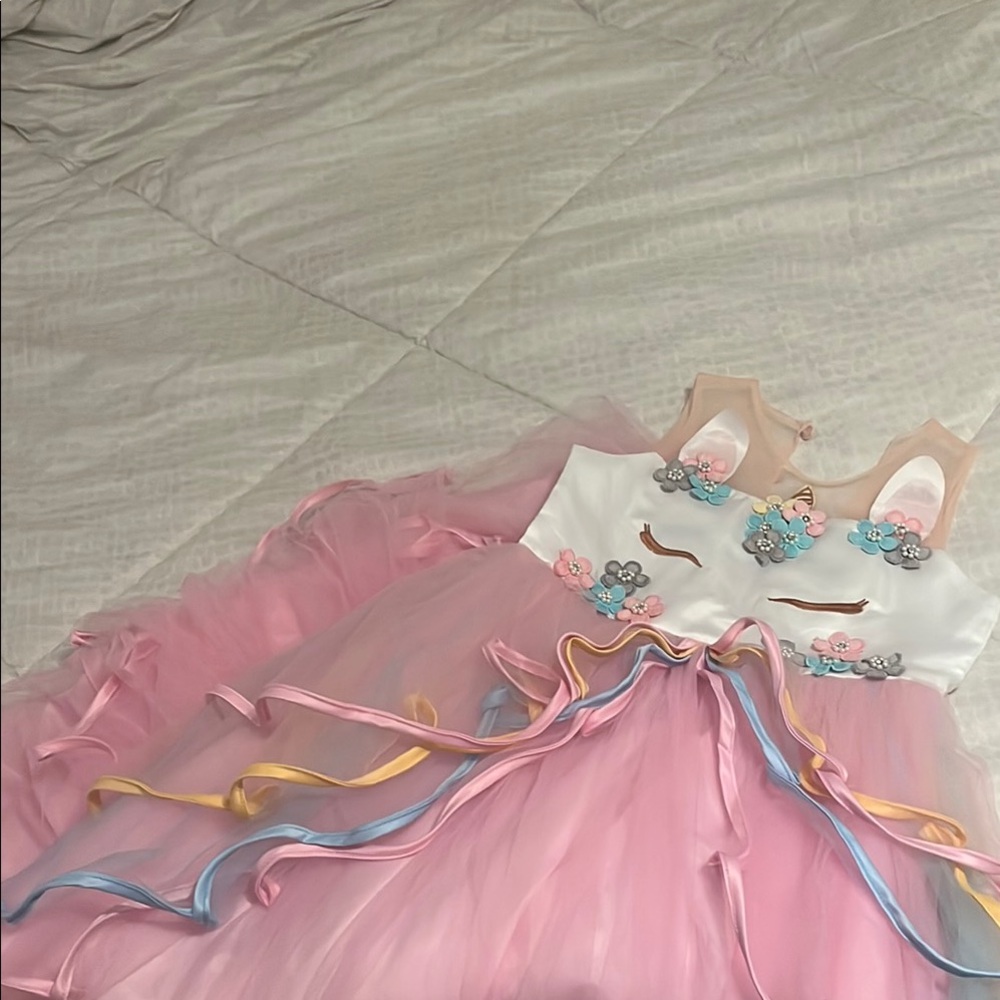 Pink and White Floral Dress with Ribbon Accents